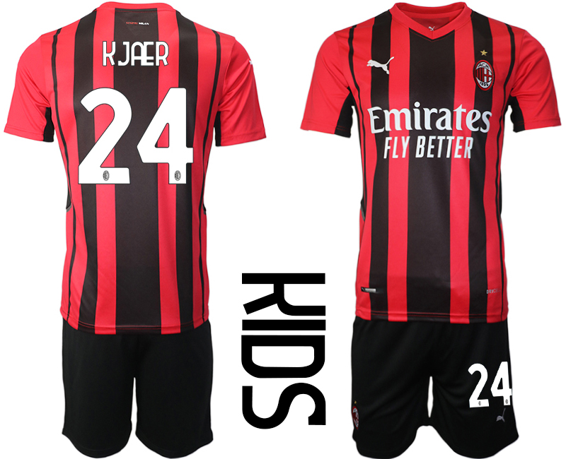 Youth 2021-2022 Club AC milan home red #24 Soccer Jersey->youth soccer jersey->Youth Jersey